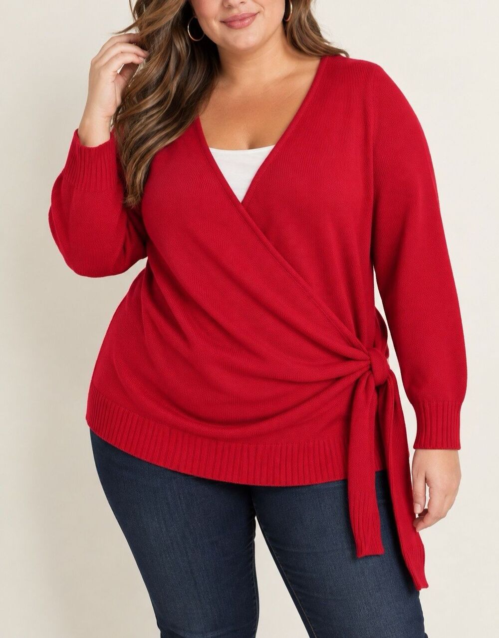 JUNE + VIE Wrap Cardigan Sweater 3X Red Lightweight Knit Cashmere Blend Casual